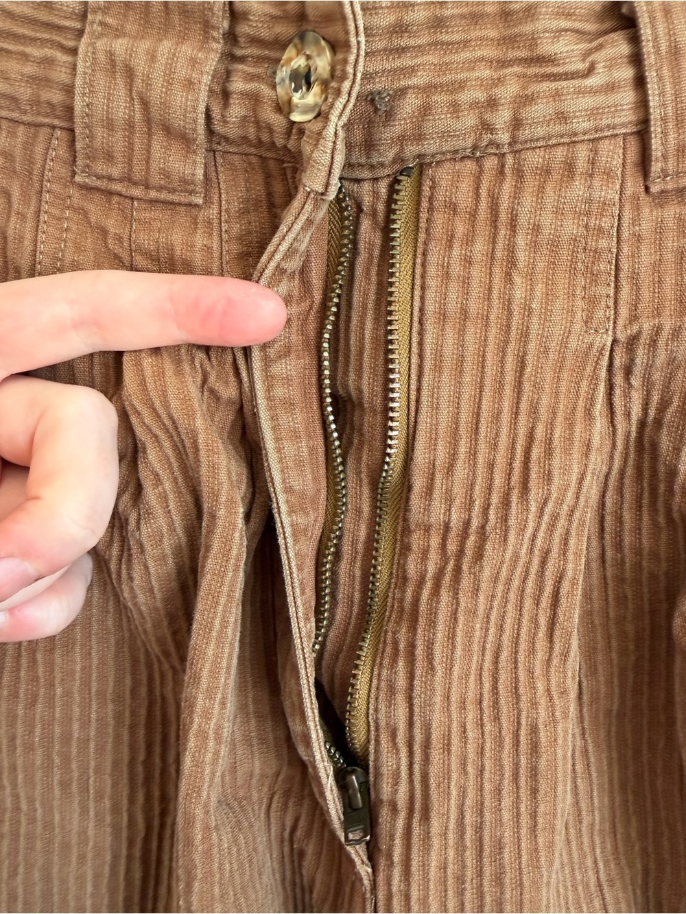 Vintage 80s Together High Waist Pleated Cuffed Brown Striped Cotton Trousers 4 - Picture 4 of 14